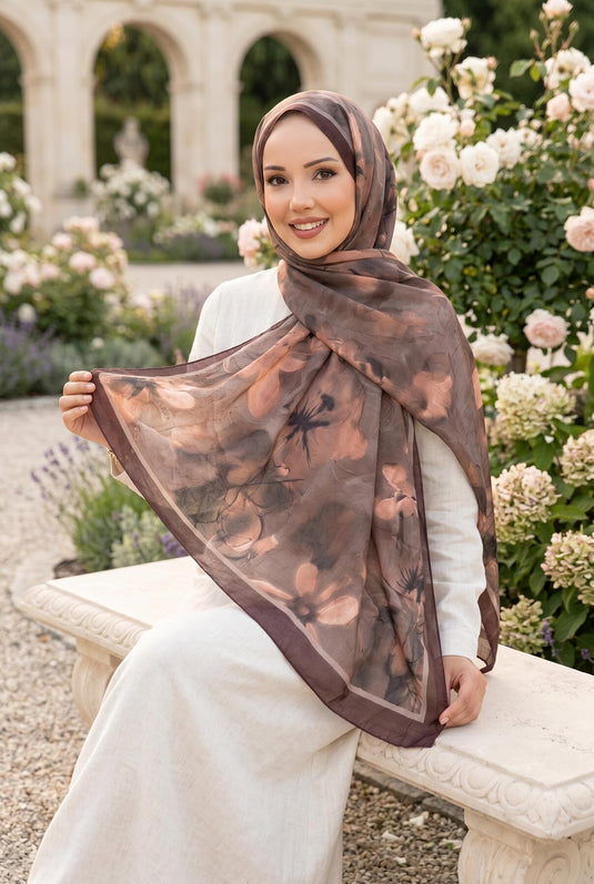 Série de foulards à motif floral Rosa couleur café