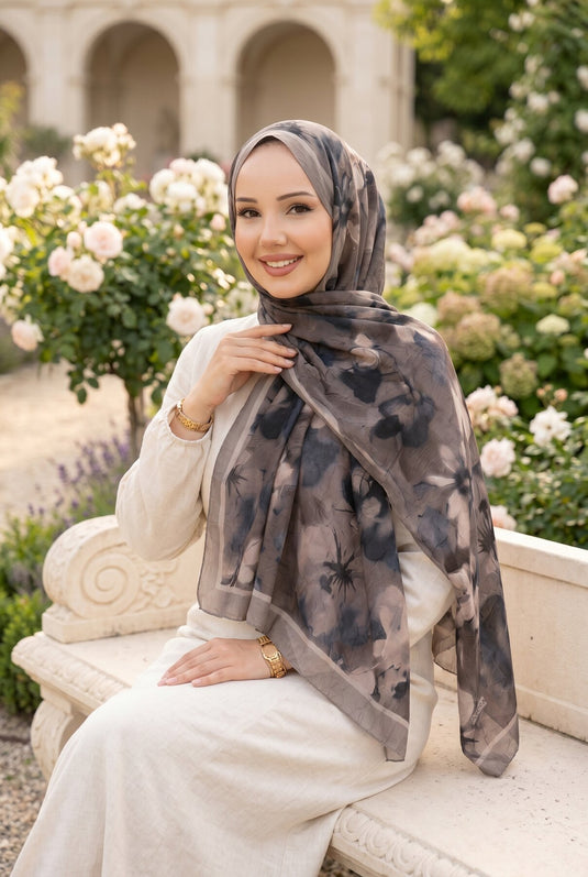 Série de foulards à motif de fleurs Rosa, couleur vison foncé