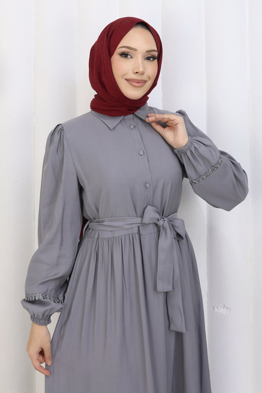 Rose Belted Half-Button Dress Gray