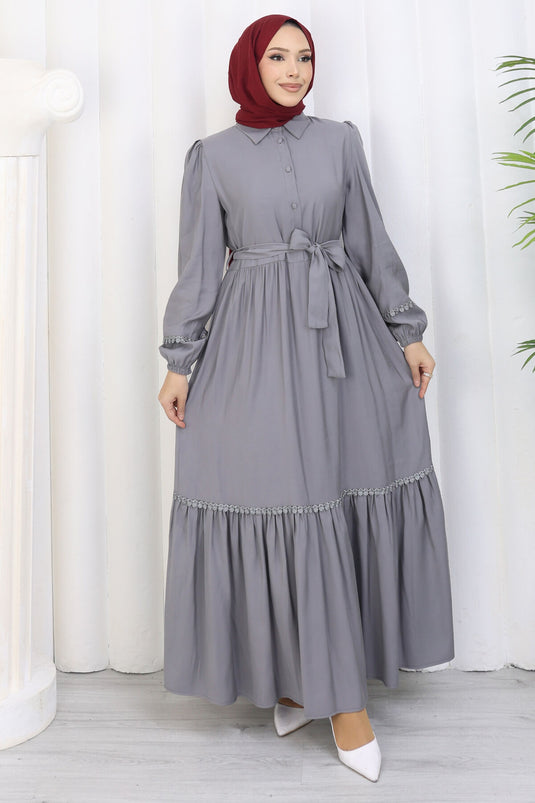 Rose Belted Half-Button Dress Gray