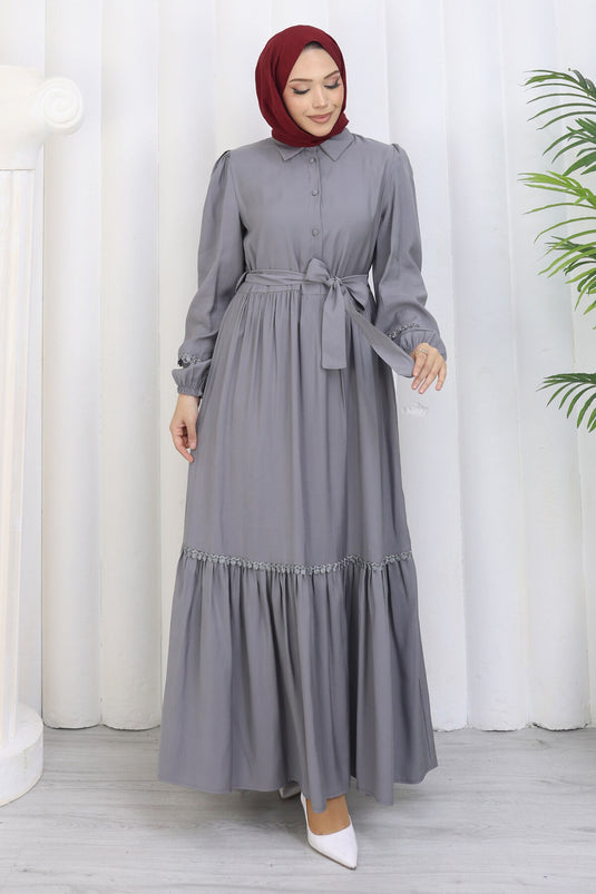 Rose Belted Half-Button Dress Gray