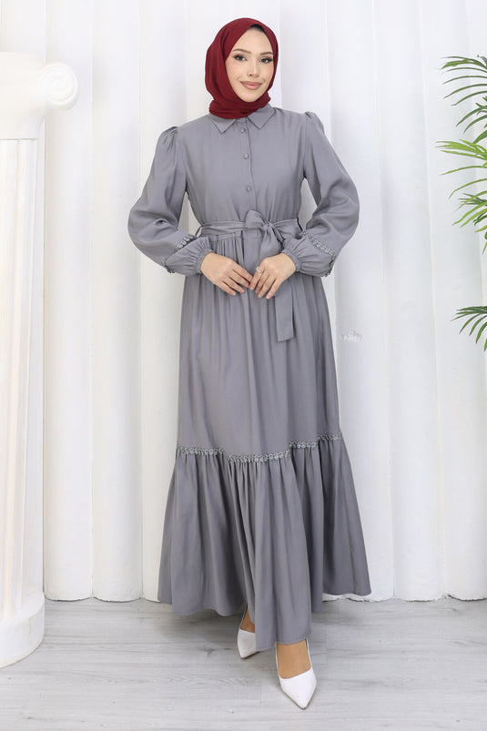 Rose Belted Half-Button Dress Gray