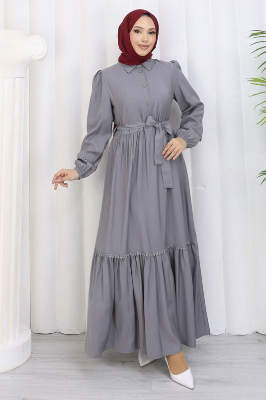 Rose Belted Half-Button Dress Gray