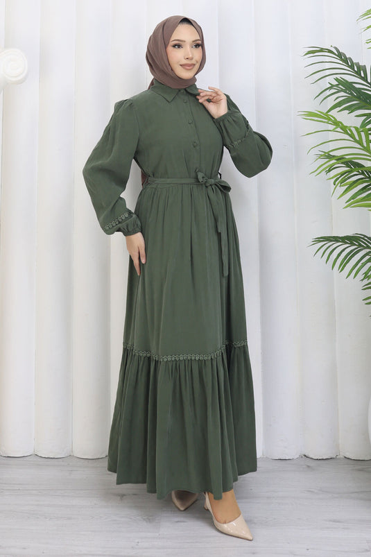 Rose Belted Half-Button Dress Khaki