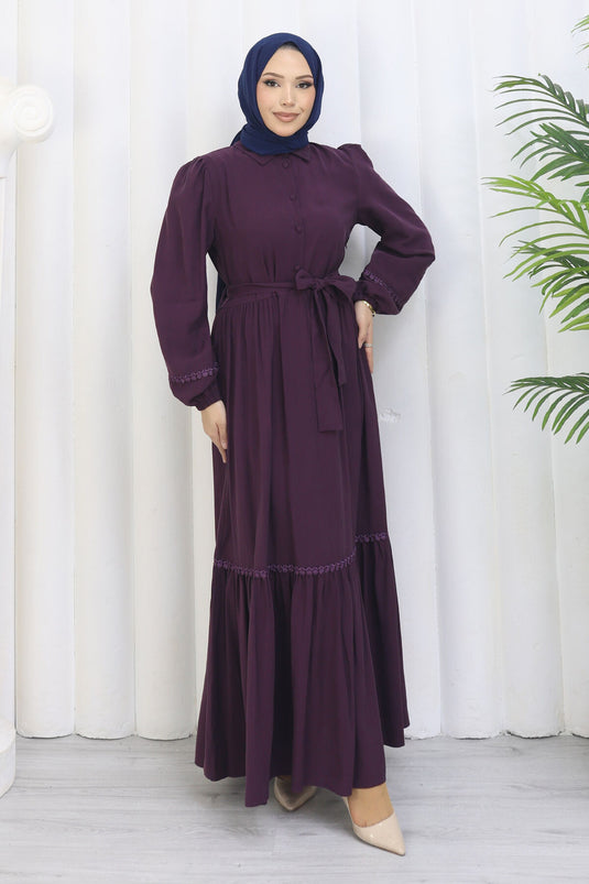 Rose Belted Half-Button Dress Mulberry