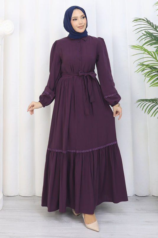 Rose Belted Half-Button Dress Mulberry