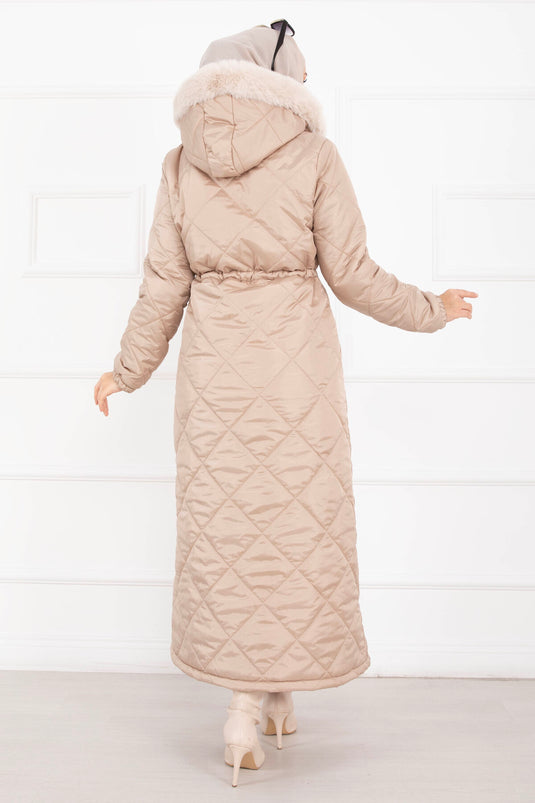 Royal Kapitone Kürk Kapüşonlu Uzun Şişme Mont Vizon