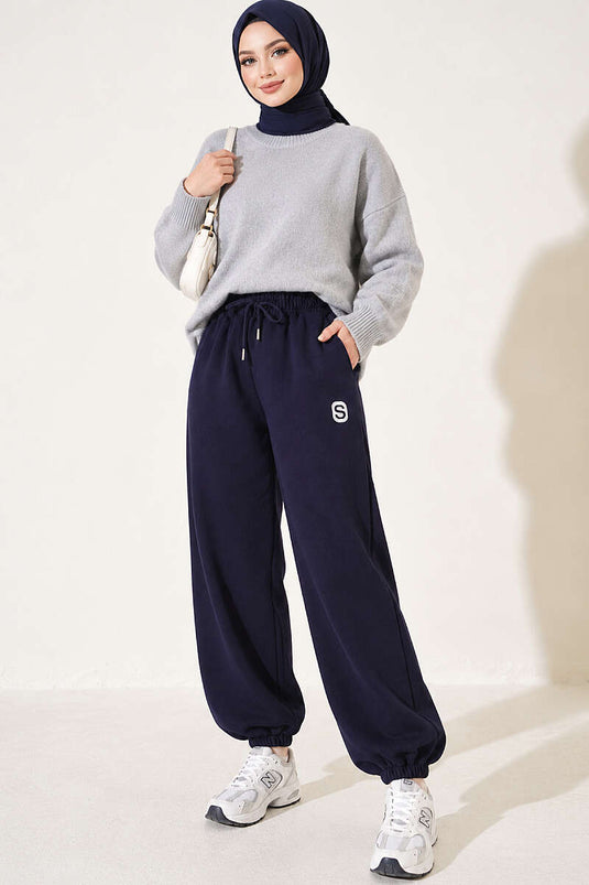 S Armalı Şardonlu Jogger Pantolon Lacivert