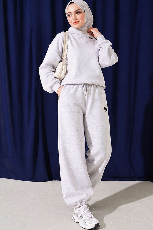 S Armalı Şardonlu Jogger Pantolon Melanj Gri