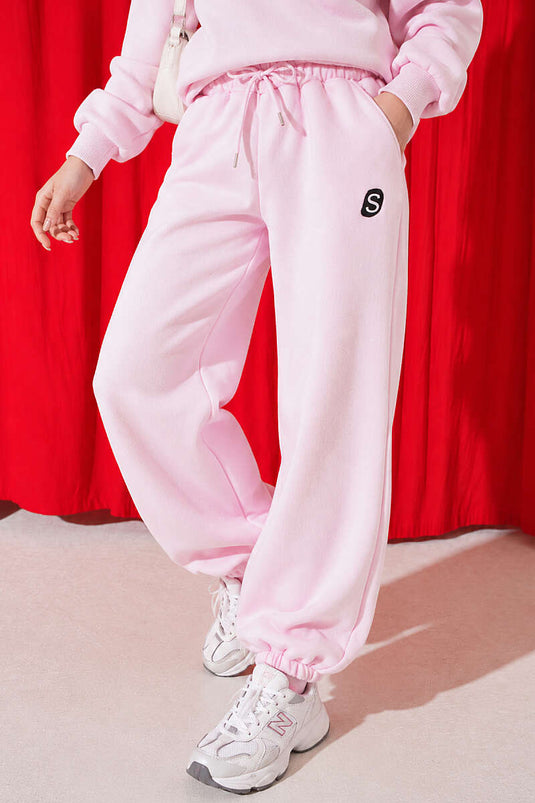 S Armalı Şardonlu Jogger Pantolon Pembe