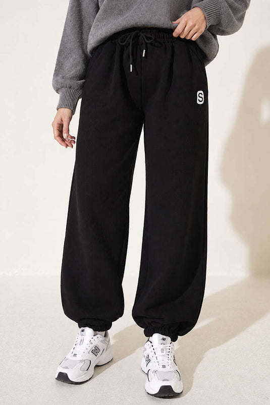 S Armalı Şardonlu Jogger Pantolon Siyah