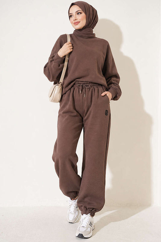 S Armalı Şardonlu Jogger Pantolon Vizon