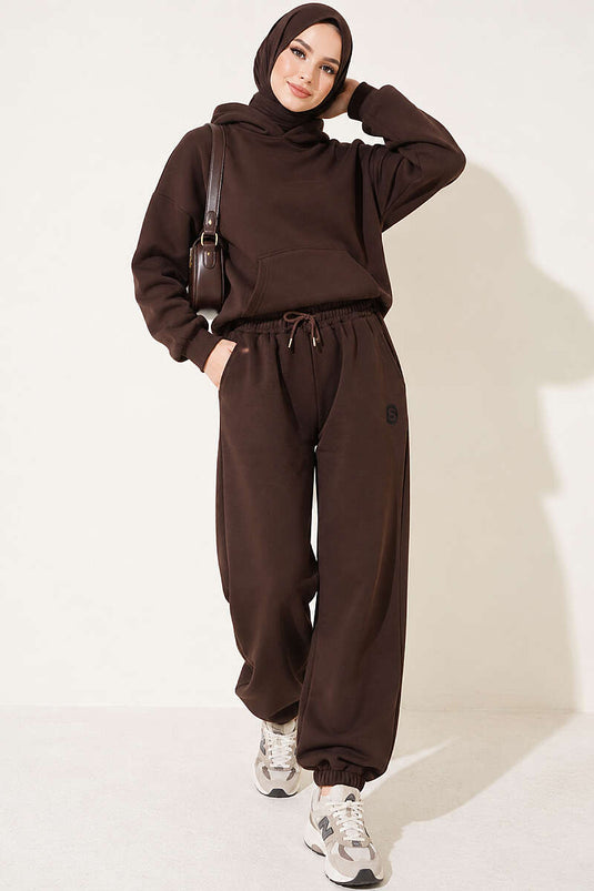 Brown Three-Ply Jogger Pants With Arm Pattern