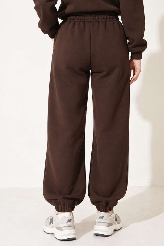 Pantalones Jogger Marrón De Tres Capas Con Diseño De Brazo
