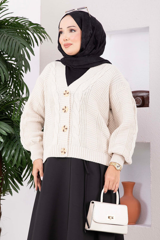 كارديجان من الصوف المطبوع بعدة أزرار بيج