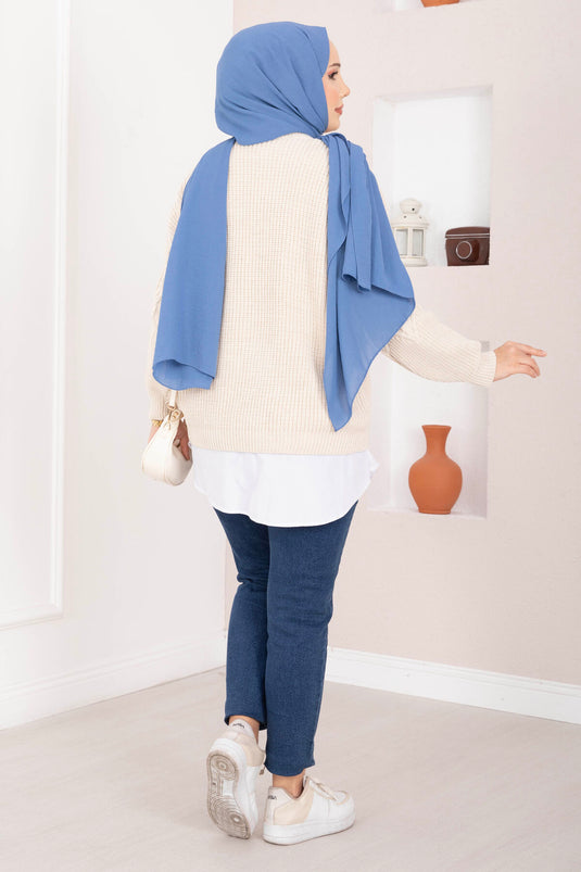 Maglione in maglia con motivo a treccia e pietra