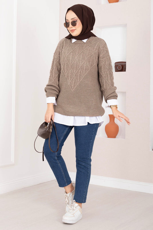 كنزة صوفية بنمط ضفيرة الشعر بلون فيزون