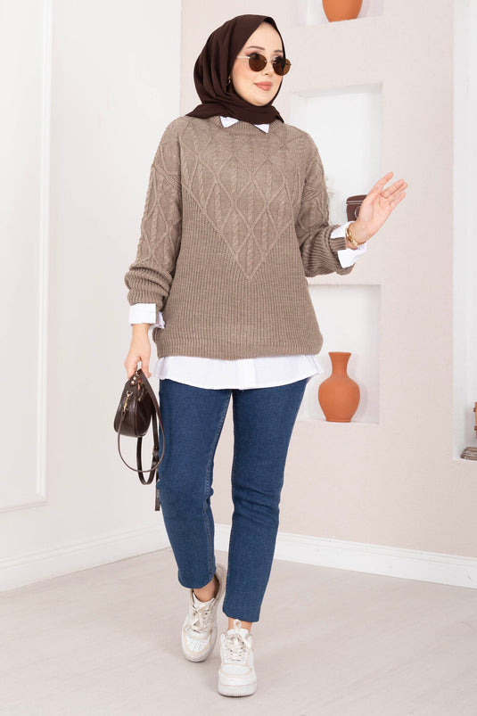 كنزة صوفية بنمط ضفيرة الشعر بلون فيزون