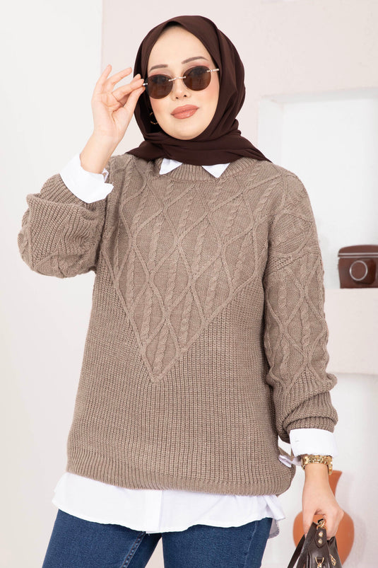 كنزة صوفية بنمط ضفيرة الشعر بلون فيزون