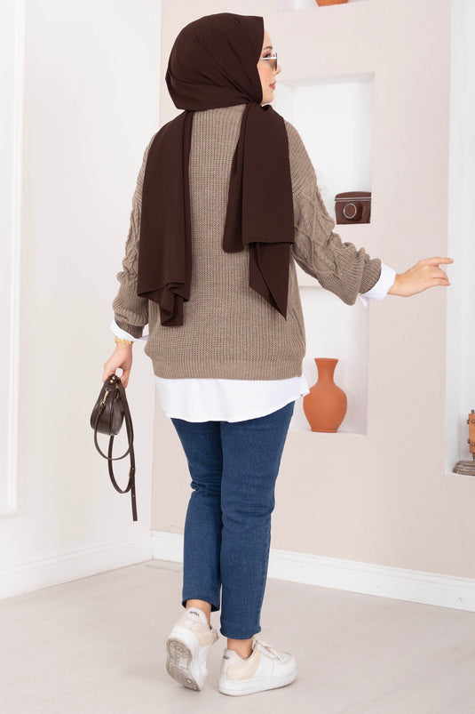 كنزة صوفية بنمط ضفيرة الشعر بلون فيزون