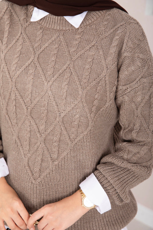 كنزة صوفية بنمط ضفيرة الشعر بلون فيزون