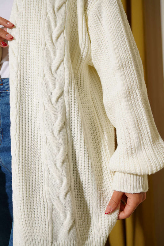 Cárdigan con detalle trenzado, color crudo