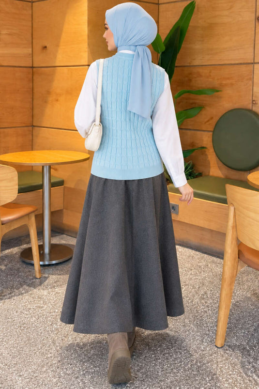 Baby Blue Knit Sweater With Hair Braided Detail