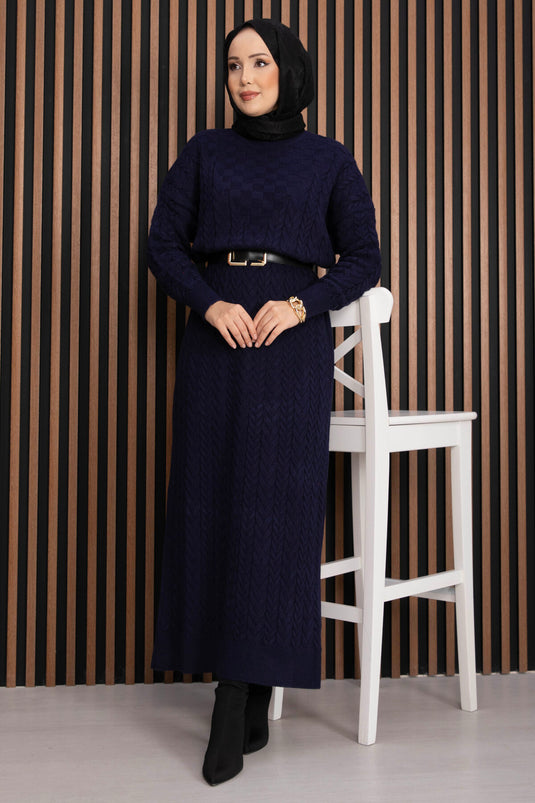 Robe en tricot à texture tressée Bleu marine
