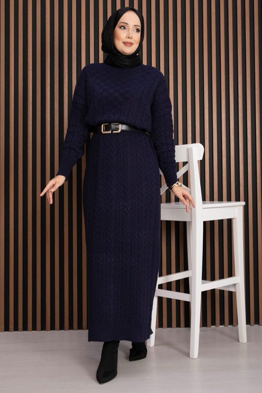 Robe en tricot à texture tressée Bleu marine