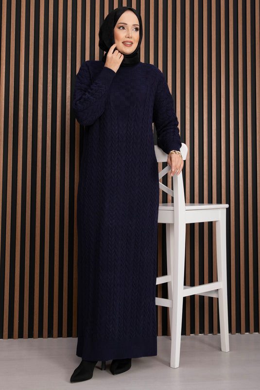 Robe en tricot à texture tressée Bleu marine