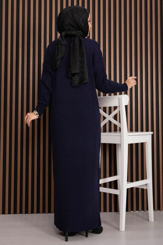 Robe en tricot à texture tressée Bleu marine