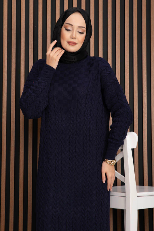 Robe en tricot à texture tressée Bleu marine