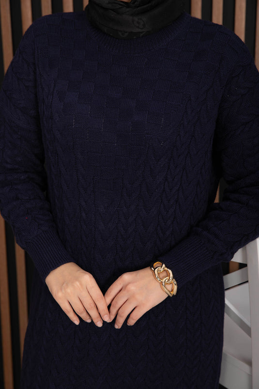 Robe en tricot à texture tressée Bleu marine