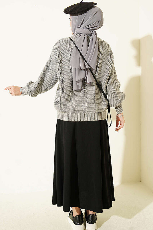 Gray Buttoned Knit Short Cardigan