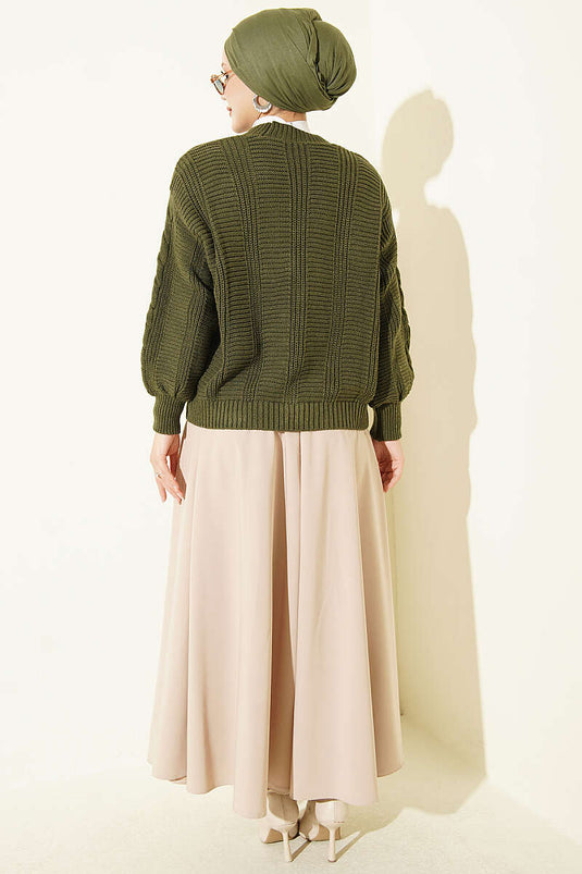 Haki Buttoned Knit Short Cardigan