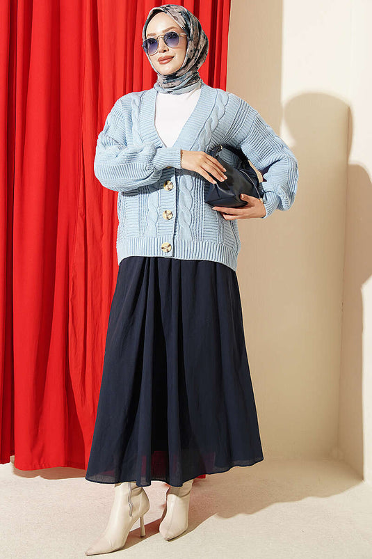 Kurzer Strick-Cardigan Mit Knöpfen Blau