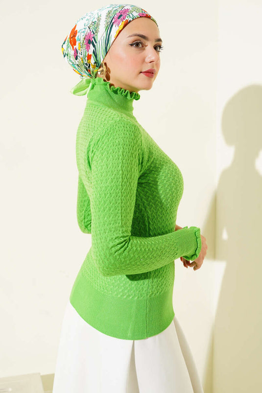 Saç Örgü Fırfırlı Triko Body Fıstık Yeşili