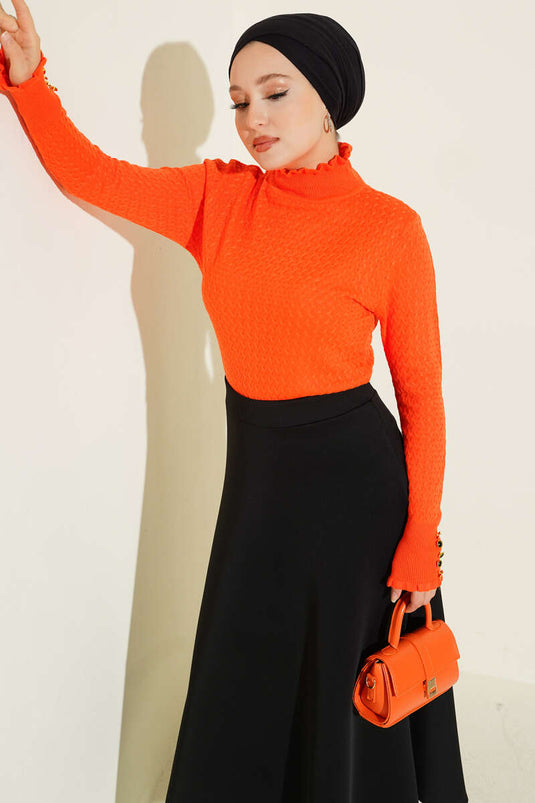 Saç Örgü Fırfırlı Triko Body Oranj