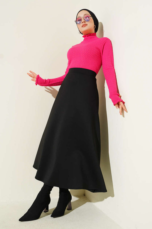 Saç Örgü Fırfırlı Triko Body Pembe