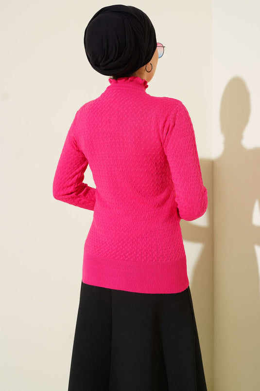 Saç Örgü Fırfırlı Triko Body Pembe