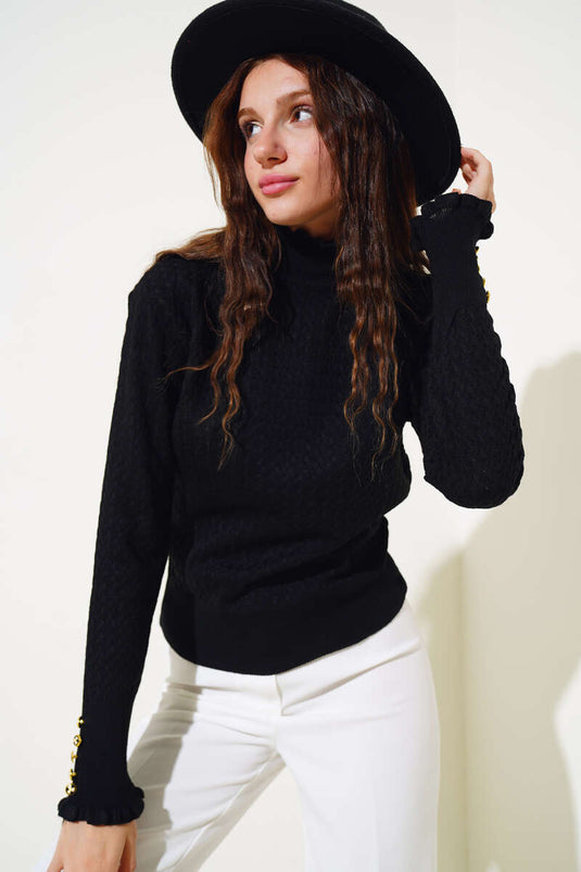 Hair Knit Ruffle Knitwear Bodysuit Black