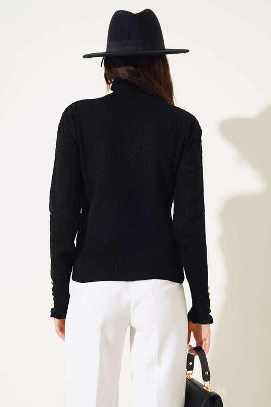 Body en tricot noir avec tresse et volants