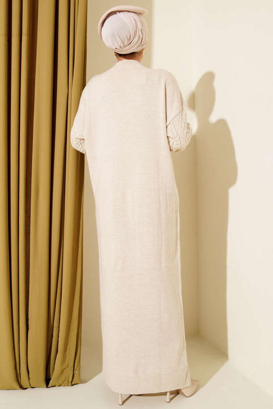 Braided Embossed Knit Dress, Beige