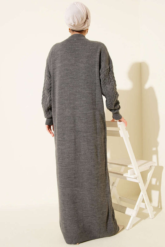 Braided Embossed Knit Dress, Smoke Grey