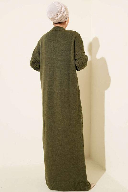 Robe En Tricot Texturé Avec Tresse De Cheveux Kaki