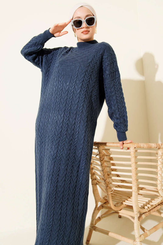 Braided Embossed Knit Dress Indigo