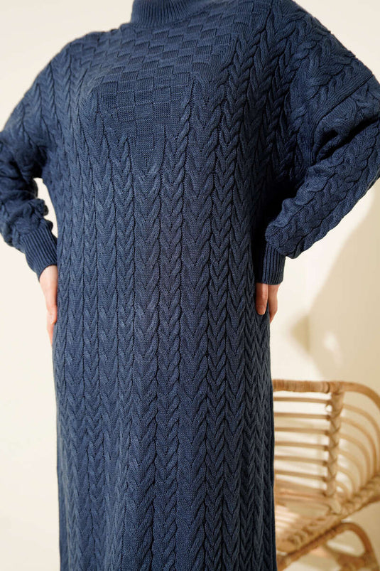Braided Embossed Knit Dress Indigo
