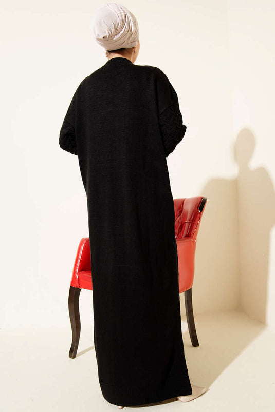 Hair Braided Embossed Knit Dress Black