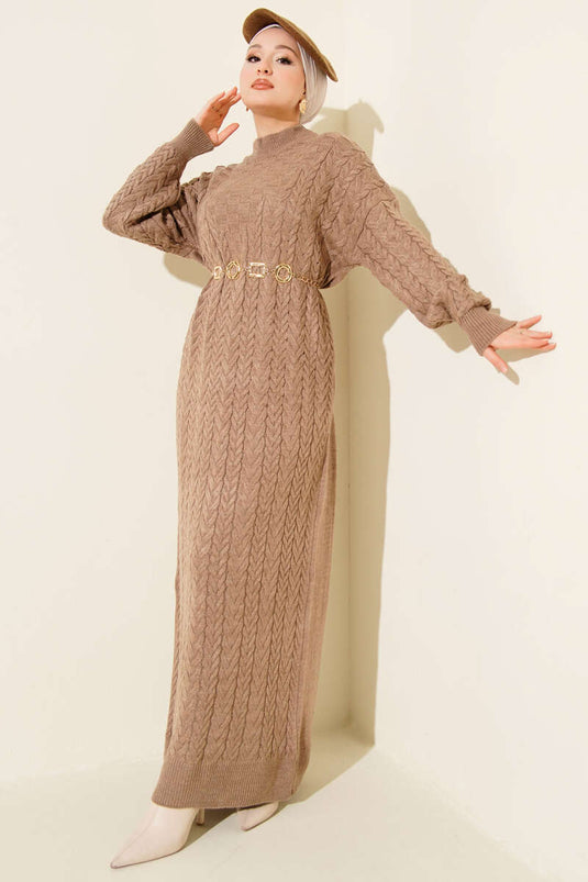 Braided Embossed Knit Dress, Milky Coffee