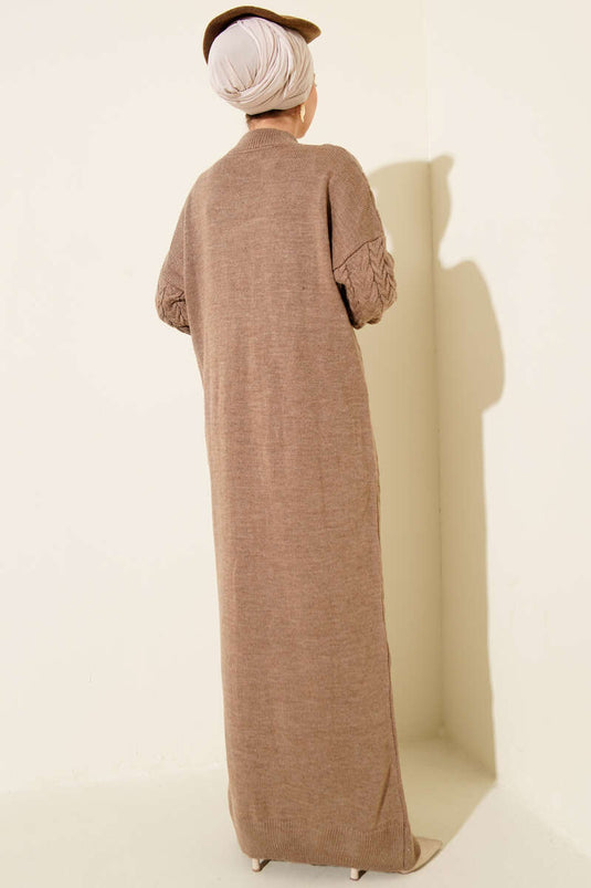 Braided Embossed Knit Dress, Milky Coffee